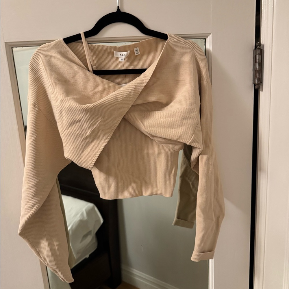 A.L.C. Greer Bolero Glace Cream Ribbed Knit Sweater Set